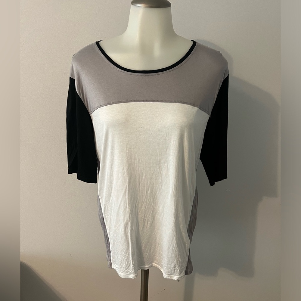 Helmut Lang Black White Gray Colorblock 3/4 Sleeve / Baseball Tee